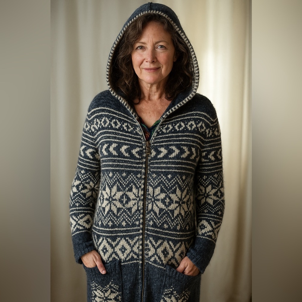 TALISMAN Fair Isle Hooded Duster Cardigan